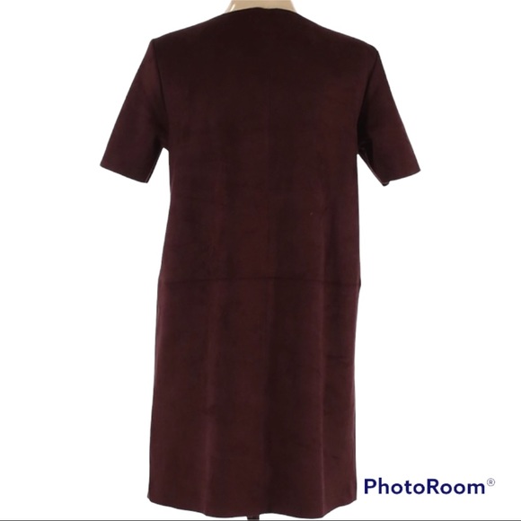 Naked Zebra Suede Short Sleeve Dress Size Small Brown pockets Micro-Mini Length - Picture 3 of 7